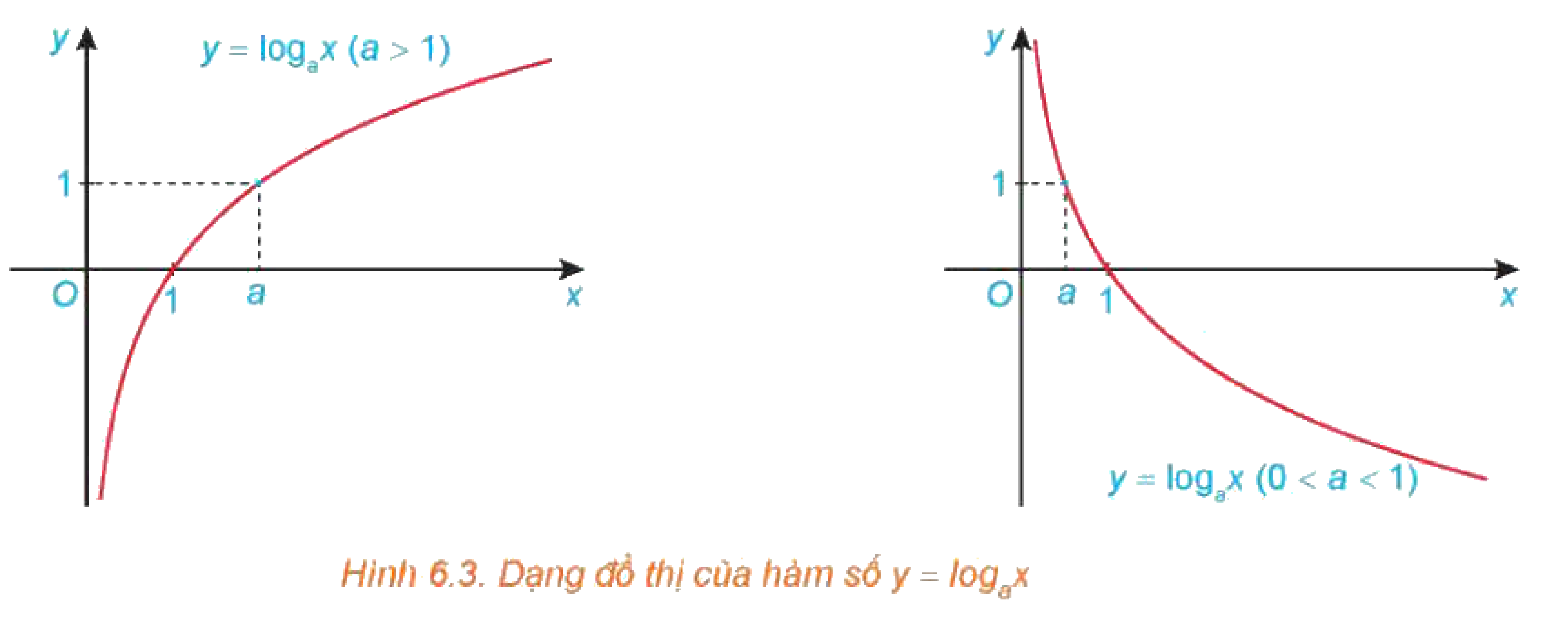 Hình 6.3 Dạng đồ thị của hàm số y = log_a x